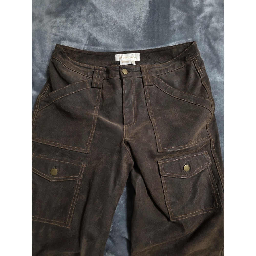 Margaret Godfrey Pants Womens 8 Brown Leather Cargo Utility Pockets Lined Casual
